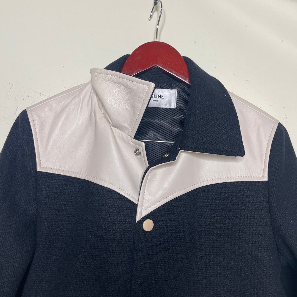 CELINE Black Jack Teddy Cream Leather-Trimmed Wool-Blend Varsity Jacket 46 US S - Picture 16 of 16